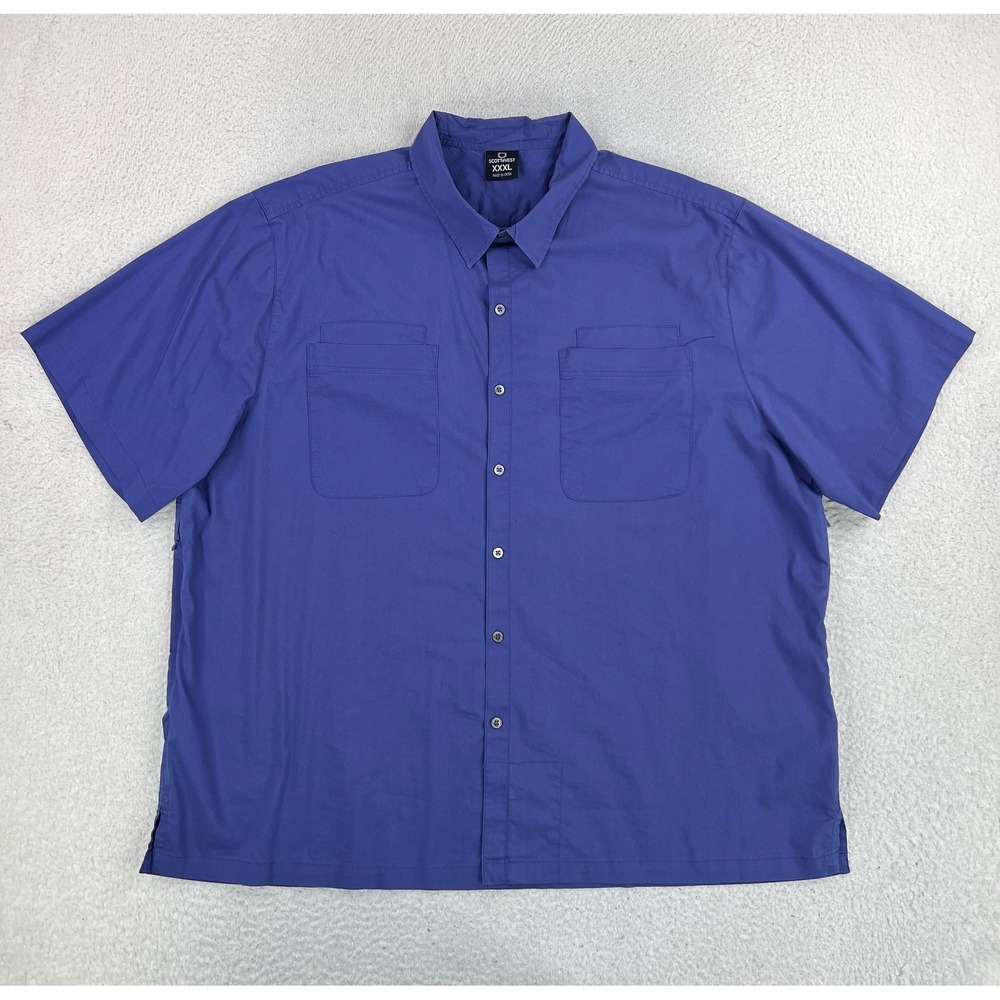 SCOTTeVEST Shirt Mens 3XL Blue Short Sleeve Button Up Travel Tech Pockets